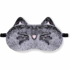 Kartokner Animaux Masque De Sommeil Femme Enfant Fille Peluche Soie 3D Moelleux Masque De Nuit Occultant Mignon Masque Pour Les Yeux Pour Dormir Voyage Sieste (Chat-noir)