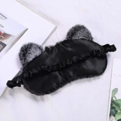 Kartokner Animaux Masque De Sommeil Femme Enfant Fille Peluche Soie 3D Moelleux Masque De Nuit Occultant Mignon Masque Pour Les Yeux Pour Dormir Voyage Sieste (Chat-noir) -Protection des voies respiratoires Soldes 54074047 3