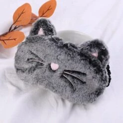 Kartokner Animaux Masque De Sommeil Femme Enfant Fille Peluche Soie 3D Moelleux Masque De Nuit Occultant Mignon Masque Pour Les Yeux Pour Dormir Voyage Sieste (Chat-noir) -Protection des voies respiratoires Soldes 54074047 4