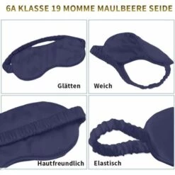 Mûrier Soie Masque Pour Les Yeux Bandeau, Kartokner 100% Pur Naturelle Mûrier Masque Pour Nuit Dormir Sommeil Ultra Doux Homme Femme (Bleu Marine) -Protection des voies respiratoires Soldes 54074049 3