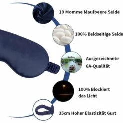 Mûrier Soie Masque Pour Les Yeux Bandeau, Kartokner 100% Pur Naturelle Mûrier Masque Pour Nuit Dormir Sommeil Ultra Doux Homme Femme (Bleu Marine) -Protection des voies respiratoires Soldes 54074049 4