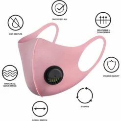 PERLE RARE Lot De 5 Masques Réutilisables Avec Valve D'air Et Boucles D'oreilles, Respirants, Doux, Lavables, Durables Pour Un Usage Public Quotidien -Protection des voies respiratoires Soldes 54847361 2