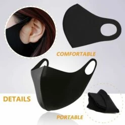 PERLE RARE Masque Tissu Lavable Single Layer Masque Unisexe Masques Tissus Reutilisables Pour Adultes, Enfants, Hommes Et Femmes [Noir - Lot De 5] -Protection des voies respiratoires Soldes 54847376 3