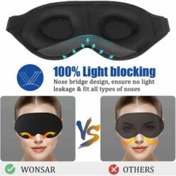 PERLE RARE Masque De Nuit, Masque De Sommeil Pour Femme Et Homme, Occultant Ultra-Douce Cache Yeux Pour Dormir, Masque De Yeux Pour Yoga Voyage -Protection des voies respiratoires Soldes 55029601 3