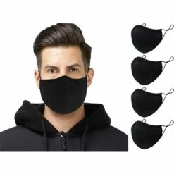 ILOVEMILAN Lot De 4 Masques En Coton Noir Lavable En Tissu Réutilisable Couvrant Les Hommes Avec Sangle Réglable Femmes Respirant Mode Protection Bouche Couvre Adulte Masque