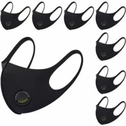 ILOVEMILAN Masque Facial En Tissu Respirant, Avec Valve D'air Et Boucles D'oreilles, Réutilisable, Doux, Lavable, Durable Pour Un Usage Quotidien Public, Noir, 8 Pièces