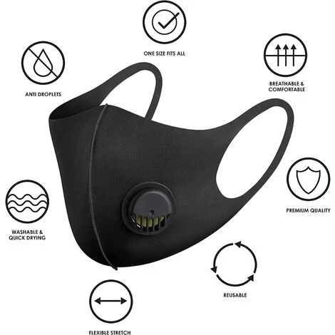 ILOVEMILAN Masque Facial En Tissu Respirant, Avec Valve D'air Et Boucles D'oreilles, Réutilisable, Doux, Lavable, Durable Pour Un Usage Quotidien Public, Noir, 8 Pièces 4 ILOVEMILAN Masque Facial En Tissu Respirant, Avec Valve D'air Et Boucles D'oreilles, Réutilisable, Doux, Lavable, Durable Pour Un Usage Quotidien Public, Noir, 8 Pièces – Image 2