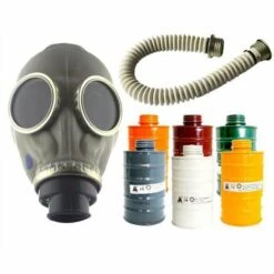 LANGRAY Masque Complet à Gaz Multi-usages Avec Filtre De Niveau 3, Respirateur, Spray De Peinture, Pesticide, Caoutchouc Naturel, Prévention Chimique(Masque Avec Canette #1 + Voies Respiratoires De 0,5 M)
