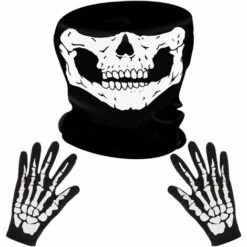 PERLE RARE Gants Squelette Blanc Et Masque De Crâne Os Fantômes Pour Soirée Costumée Halloween D’Adulte