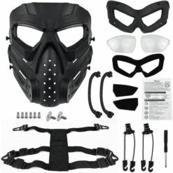 TINOR Masque De Airsoft / Cyclisme, Utilisation En Extérieur, Masques Complet Tactique Anti-buée CS Cosplay Halloween Pour Adultes Et Jeunes（noir,transparent） -Protection des voies respiratoires Soldes 57219679 4