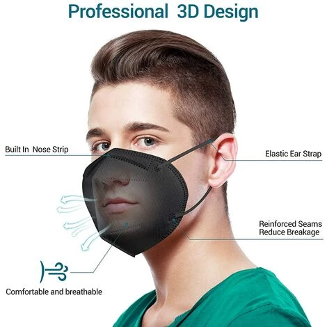 STARLIGHT Masque FFP2, SL.GT 50 Pcs Masque De Protection FFP2, Masque FFP2 KN95, Masques Jetables Adulte Homme Femme(Noir) 4 STARLIGHT Masque FFP2, SL.GT 50 Pcs Masque De Protection FFP2, Masque FFP2 KN95, Masques Jetables Adulte Homme Femme(Noir) – Image 2