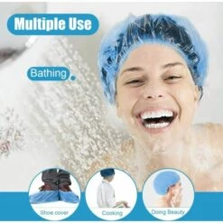 TRIOMPHE Bonnet De Douche En Plastique Transparent Jetable Pour Usage Domestique, Hôtel, Spa, Salon De Coiffure Et Atelier 100 Pièces (Bleu)T-Audace -Protection des voies respiratoires Soldes 59138598 4
