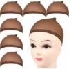 TRIOMPHE 6 Pièces Cap De Perruque Bonnet Perruque Femme Nylon Wig Cap Élastique Chapeau De Perruque Pour Femmes Et Hommes Marron，T-Audace -Protection des voies respiratoires Soldes 59138599 1