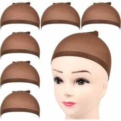 TRIOMPHE 6 Pièces Cap De Perruque Bonnet Perruque Femme Nylon Wig Cap Élastique Chapeau De Perruque Pour Femmes Et Hommes Marron，T-Audace