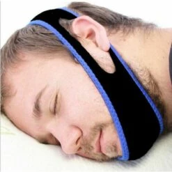 PERLE RARE Anti Ronflement Efficace, Chin Strap,Anti-ronflement Mentonnière,Solution Ronflements Réglable Mentonnière Snore Stopper Chin Strap Pour Aide Sommeil Réduction Ronflement Mentonnière（bord Bleu Noir）