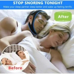 PERLE RARE Anti Ronflement Efficace, Chin Strap,Anti-ronflement Mentonnière,Solution Ronflements Réglable Mentonnière Snore Stopper Chin Strap Pour Aide Sommeil Réduction Ronflement Mentonnière（bord Bleu Noir） -Protection des voies respiratoires Soldes 59324600 5