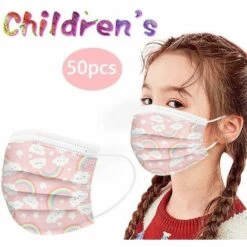 IRISFR Lilaris 50 Pièces Masque Enfants Jetable,de Masque Respirant à Trois Couches Super Confortable Avec,Non-tissé Imprimé Papillon Bandeaux Pour Fille Et Garçon -Protection des voies respiratoires Soldes 59617942 4