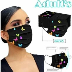 IRISFR Lilaris 50 Pièces Visage Masque Adulte Jetable 3 Couches Non Tissé Anti-Poussière Respirant Face Scarf Bandanas, Avec Crochets D'oreille élastiques, Imprimé Floral, Pour Hommes Et Femmes (La Couleur De La Corde D'oreille Est Aléatoire) -Protection des voies respiratoires Soldes 59618198 4