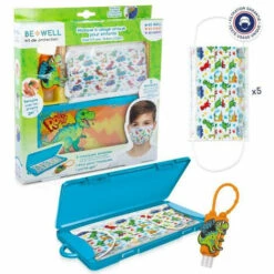 CANAL TOYS BE WELL Kit De Protection Dinosaure - Prévention Complet : Masques Jetables Pour Enfants 5-9 Ans, étui Et Porte-gel