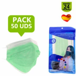 GRUPO K-2 Mascarilla Higiénica De Colores De 3 Capas. Pack De 50 Y 100 Uds Verde 50 - Verde