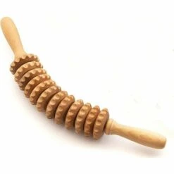 PERLE RARE Accessoires Rouleau Masseur Anti-cellulite Appareil De Massage Des Cuisses, Manche Courbé En Bois De Hêtre 12 Tours, 40 Cm