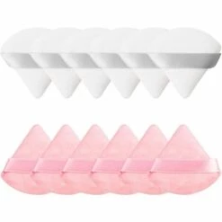 PERLE RARE Bouffée De Maquillage, Bouffée D'éponge Triangulaire, Bouffée De Coton, Bouffée De Poudre Libre, Pour Le Maquillage Du Visage Des Femmes (rose，blanc)