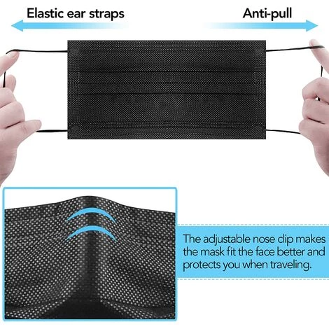 ILOVEMILAN Masques Faciaux Jetables Noirs, Paquet De 100 Masques Faciaux Noirs Protection De Filtre à 3 Plis 7 ILOVEMILAN Masques Faciaux Jetables Noirs, Paquet De 100 Masques Faciaux Noirs Protection De Filtre à 3 Plis – Image 5