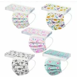 LITZEE 50 Pcs Mignonne Masque Enfants, Non-tissé Respirant à Trois Couches Super Confortable, Imprimé Bandeaux Pour Fille Et Garçon Masque De Protection