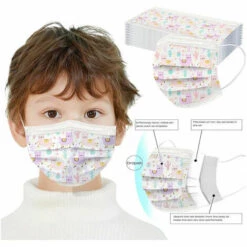 LITZEE 50 Pcs Mignonne Masque Enfants, Non-tissé Respirant à Trois Couches Super Confortable, Imprimé Bandeaux Pour Fille Et Garçon Masque De Protection -Protection des voies respiratoires Soldes 60480104 3