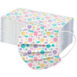 LITZEE 50 Pcs Mignonne Masque Enfants, Non-tissé Respirant à Trois Couches Super Confortable, Imprimé Bandeaux Pour Fille Et Garçon Masque De Protection -Protection des voies respiratoires Soldes 60480104 5