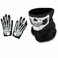LITZEE Gants Squelette Blanc Et Masque De Crâne Os Fantômes Pour Soirée Costumée Halloween D’Adulte (1) Masque De Protection