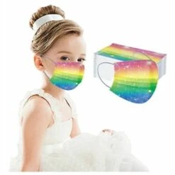Masques Enfants Jetable 50 Pièces,LITZEE De Masque Respirant à Trois Couches Super Confortable Avec,Non-tissé Imprimé Papillon Bandeaux Pour Fille Et Garçon Masque De Protection