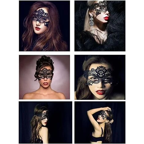 ILOVEMILAN Mesdames Dentelle Noire Masque Fête Bal Mascarade Masque Halloween Noël (lot De 6) 4 ILOVEMILAN Mesdames Dentelle Noire Masque Fête Bal Mascarade Masque Halloween Noël (lot De 6) – Image 2