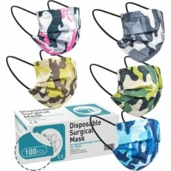 MEZHENG 100pcs Masques Colorés De Protège-dents Colorés, 3 Couches Type IIR Masques Jetables Pour Adultes Masques De Protection Pour Masques Colorés Camouflage Multicolore Masque Facial Pour Adultes