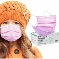 MEZHENG Couleur Masque Facial Jetable Pour Enfants, 100 Pièces Par Boîte, Certifié CE Type II R Rose Imprimé Masques Filtrant À 95%, 3 Couches De Protection Respirant