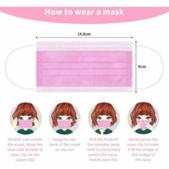 MEZHENG Couleur Masque Facial Jetable Pour Enfants, 100 Pièces Par Boîte, Certifié CE Type II R Rose Imprimé Masques Filtrant À 95%, 3 Couches De Protection Respirant -Protection des voies respiratoires Soldes 62342754 3