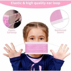 MEZHENG Couleur Masque Facial Jetable Pour Enfants, 100 Pièces Par Boîte, Certifié CE Type II R Rose Imprimé Masques Filtrant À 95%, 3 Couches De Protection Respirant -Protection des voies respiratoires Soldes 62342754 4