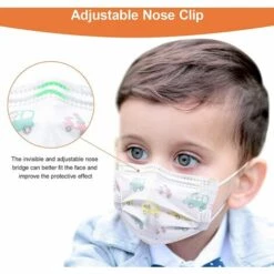 MEZHENG Rousig Masque Enfants Jetable Couleur, 50 Pièces Pour Type II R 3 Couches De Protection, Garçons Et Filles Rose/Bleu/Violet/Blanc Animé Émoticônes Imprimé Masques, Taille Adaptée Pour Visage Enfants -Protection des voies respiratoires Soldes 62342755 5