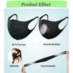 MEZHENG Masque Facial Anti-poussière, 3D Stéréo Couvre-bouche Avec Couvre-oreilles élastiques, Coupe-vent Et Anti-poussière, Unisexe, Ajustable, Lavable, Confortable, Respirant Et Réutilisable Pour, 20 Pièces -Protection des voies respiratoires Soldes 62342779 2