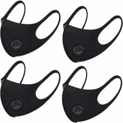 MEZHENG Masque Facial En Tissu Respirant, Avec Valve D'air Et Boucles D'oreilles, Réutilisable, Doux, Lavable, Durable Pour Un Usage Quotidien Public, Noir, Noir