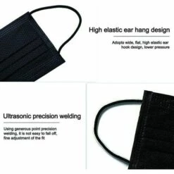 CLEGGFR Lot De 50 Masques Jetables 3 Plis | Haute Filtrabilité, Convient Pour Les Peaux Sensibles Respirant Masque Facial (Noir) -Protection des voies respiratoires Soldes 63822695 4