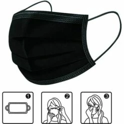 CLEGGFR Lot De 50 Masques Jetables 3 Plis | Haute Filtrabilité, Convient Pour Les Peaux Sensibles Respirant Masque Facial (Noir) -Protection des voies respiratoires Soldes 63822695 5