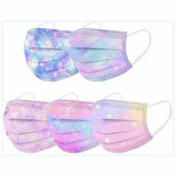 PERLE RARE Masque Couleur Jetable Adulte, 50 Pièces Type Certifié CE Masques Émoticônes/Étoilé Imprimé Filtrant, 3 Couches De Protection Respirant Et Confortable -Protection des voies respiratoires Soldes 63958692 4
