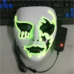 Outillage Halloween Masque Masque Éclairage LED Masque Effrayant Crâne Lumineux EL Masque Lumière Masque Festif Costume De Carnaval Fête (Vert Fluorescent) LangRay -Protection des voies respiratoires Soldes 64035617 4