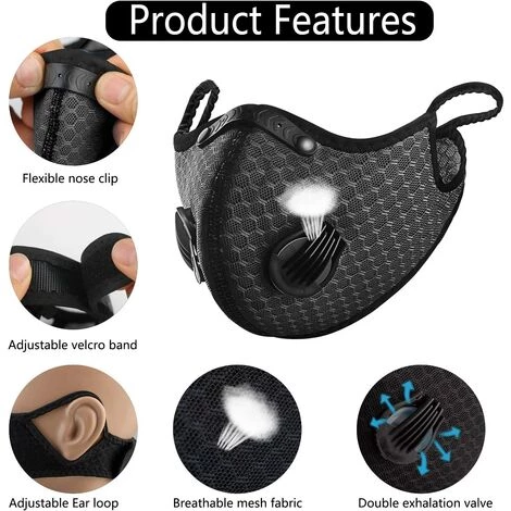 ARC-EN-CIéL Anti-poussière Anti-Pollution Sport Lavable Réutilisable Pour Le Cyclisme Et La Course à Pied, Ensemble 2 (Noir) Arcenciél 5 ARC-EN-CIéL Anti-poussière Anti-Pollution Sport Lavable Réutilisable Pour Le Cyclisme Et La Course à Pied, Ensemble 2 (Noir) Arcenciél – Image 3