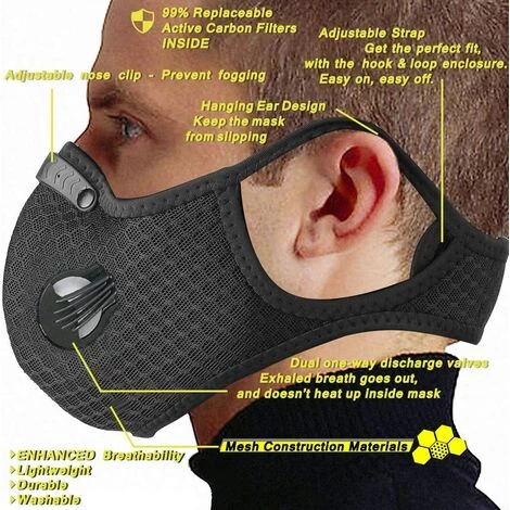 CARILLONSàVENT Reusable Dust Face M Earloop Dust M, Sports Protective M With Activated Carbon Filter And Valves/for Motorcycle Cycling Running Outdoor Activities(1 Black + 8 Additional Filters) Carivent 7 CARILLONSàVENT Reusable Dust Face M Earloop Dust M, Sports Protective M With Activated Carbon Filter And Valves/for Motorcycle Cycling Running Outdoor Activities(1 Black + 8 Additional Filters) Carivent – Image 5