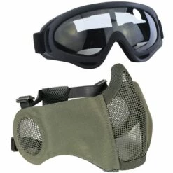 BEARSU Kit De Protection Airsoft Avec Demi-masque En Maille Avec Protection Des Oreilles Et Lunettes - Pour CS/Chasse/Paintball/Tir