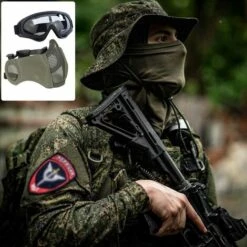 BEARSU Kit De Protection Airsoft Avec Demi-masque En Maille Avec Protection Des Oreilles Et Lunettes - Pour CS/Chasse/Paintball/Tir -Protection des voies respiratoires Soldes 65098949 4