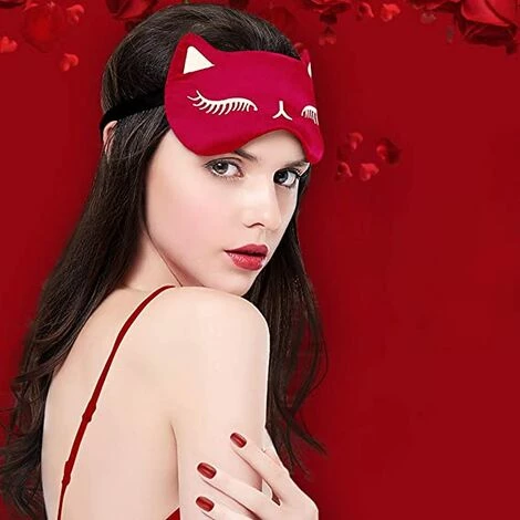 BF Masque De Sommeil Pour Chat Masque De Nuit Masque Pour Les Yeux En Soie Naturelle Masque De Voyage Pour Dormir Avec Sangles Réglables Pour Hommes Et Femmes, Rouge 4 BF Masque De Sommeil Pour Chat Masque De Nuit Masque Pour Les Yeux En Soie Naturelle Masque De Voyage Pour Dormir Avec Sangles Réglables Pour Hommes Et Femmes, Rouge – Image 2