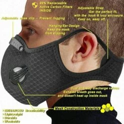 L'FLANEUR Masques M Anti-Poussière, M De Protection Anti-Pollution, M Avec 8 Filtres à Charbon Actif Supplémentaires, Lavable, Pour Les Sports En Extérieur, Le Cyclisme Et La Course - Noir ANEUR